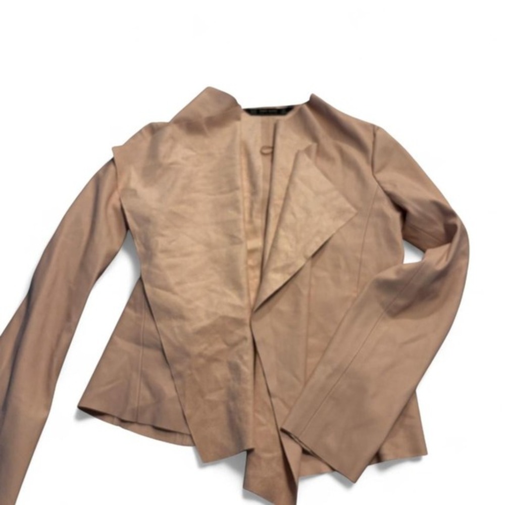 Zara Tan faux leather, asymmetrical jacket with a touch of grunge charm, XS
